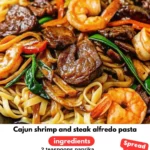 Cajun shrimp and steak alfredo pasta