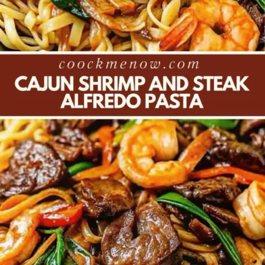 Cajun shrimp and steak alfredo pasta