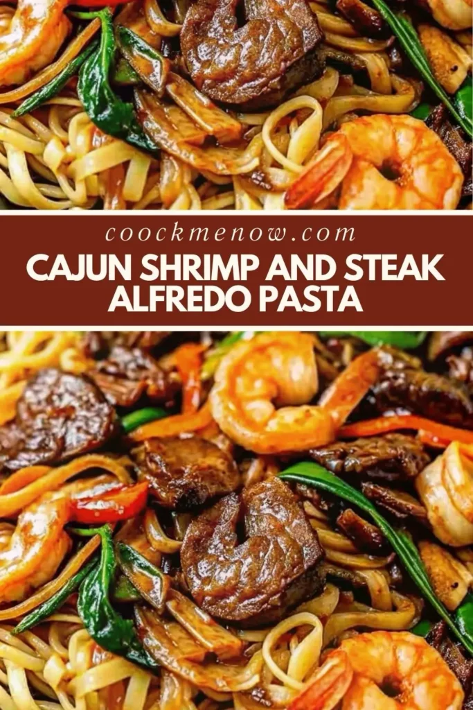Cajun shrimp and steak alfredo pasta