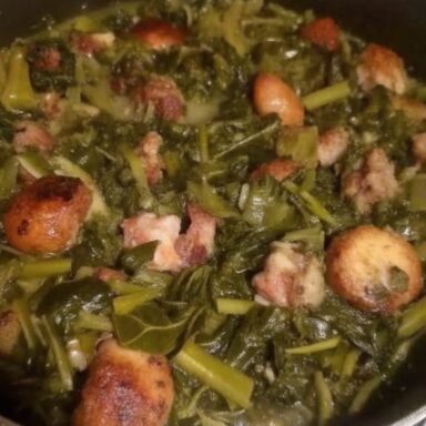 Canned collard greens with ham hocks