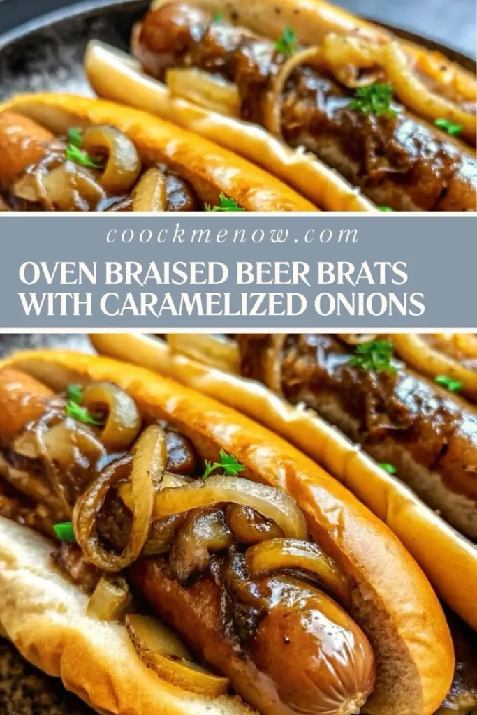Oven Braised Beer Brats with Caramelized Onions