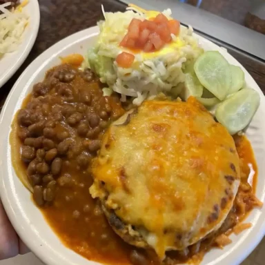 This Red Chile Ground Beef & Cheese Stacked Enchiladas recipe