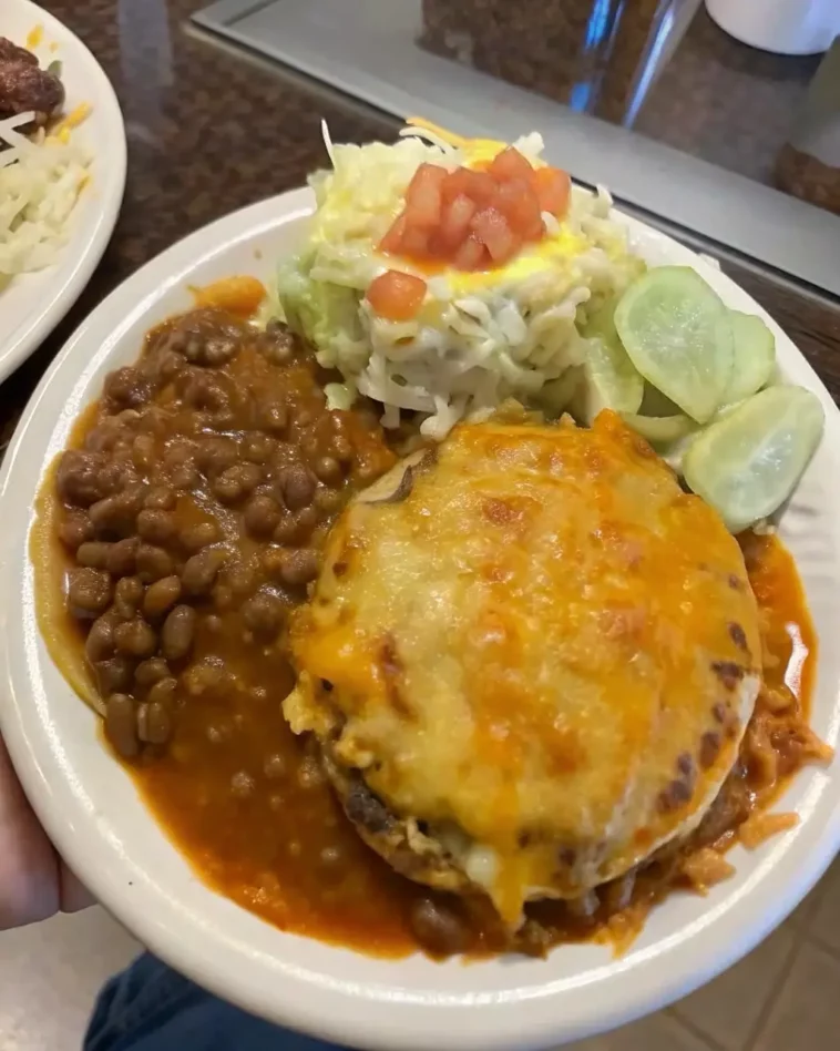 This Red Chile Ground Beef & Cheese Stacked Enchiladas recipe